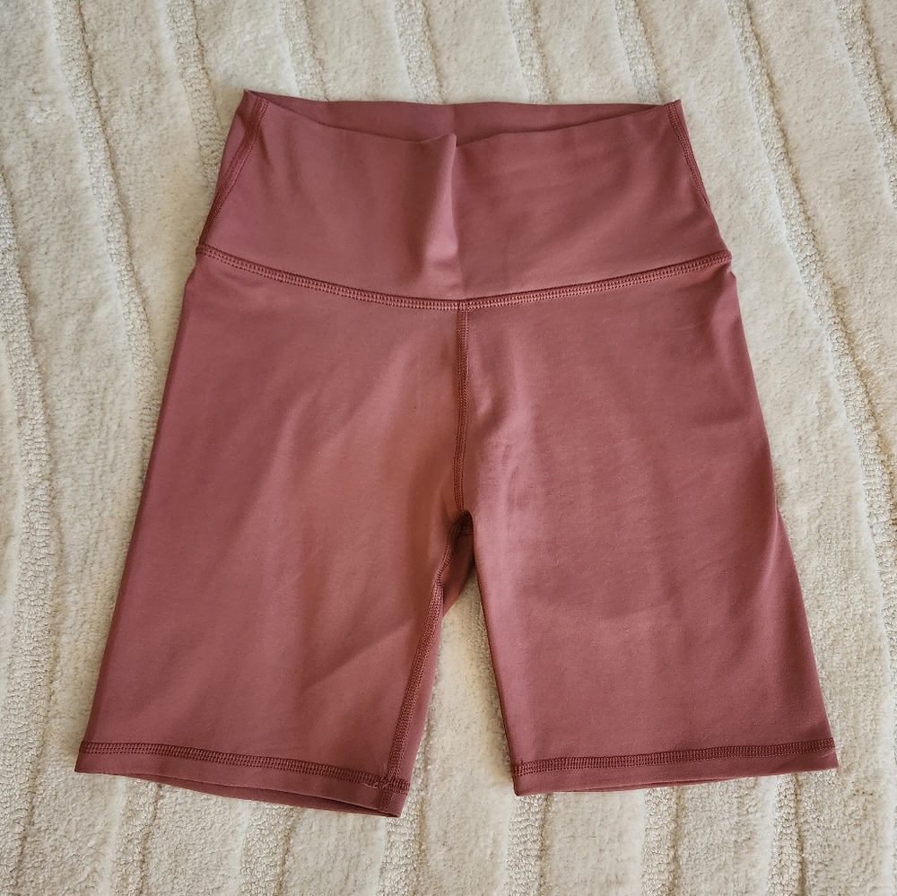 Aerie Move High Waisted Bike Shorts in "Let's Mauve" - dusty pink rose color